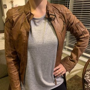 Brown leather biker jacket